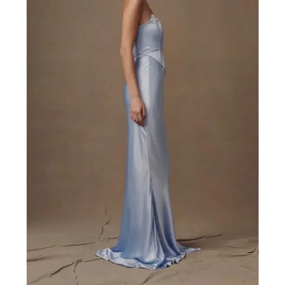 NEW NWT Meshki Harlow Satin Strapless Maxi Dress
Cornflower Blue Medium - Picture 3 of 6